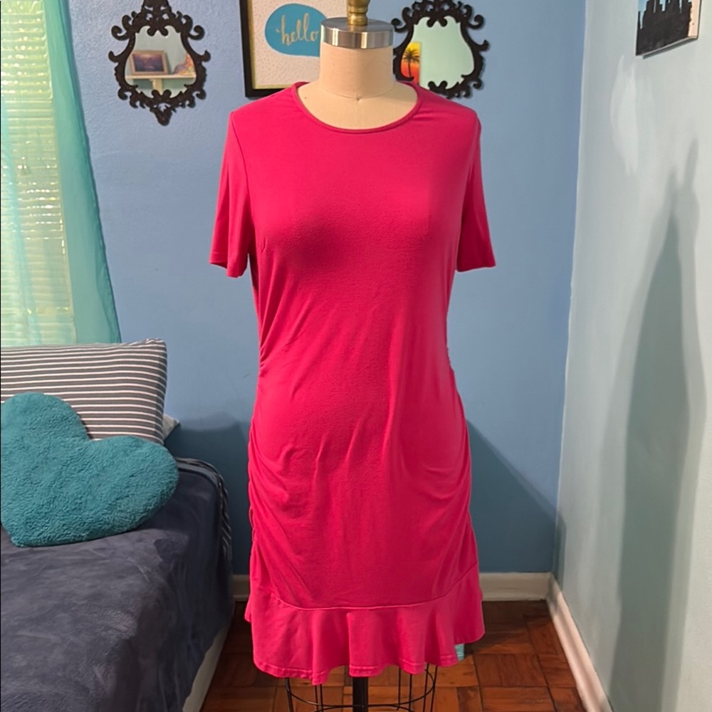 Vibrant Pink Ruffle Hem Dress